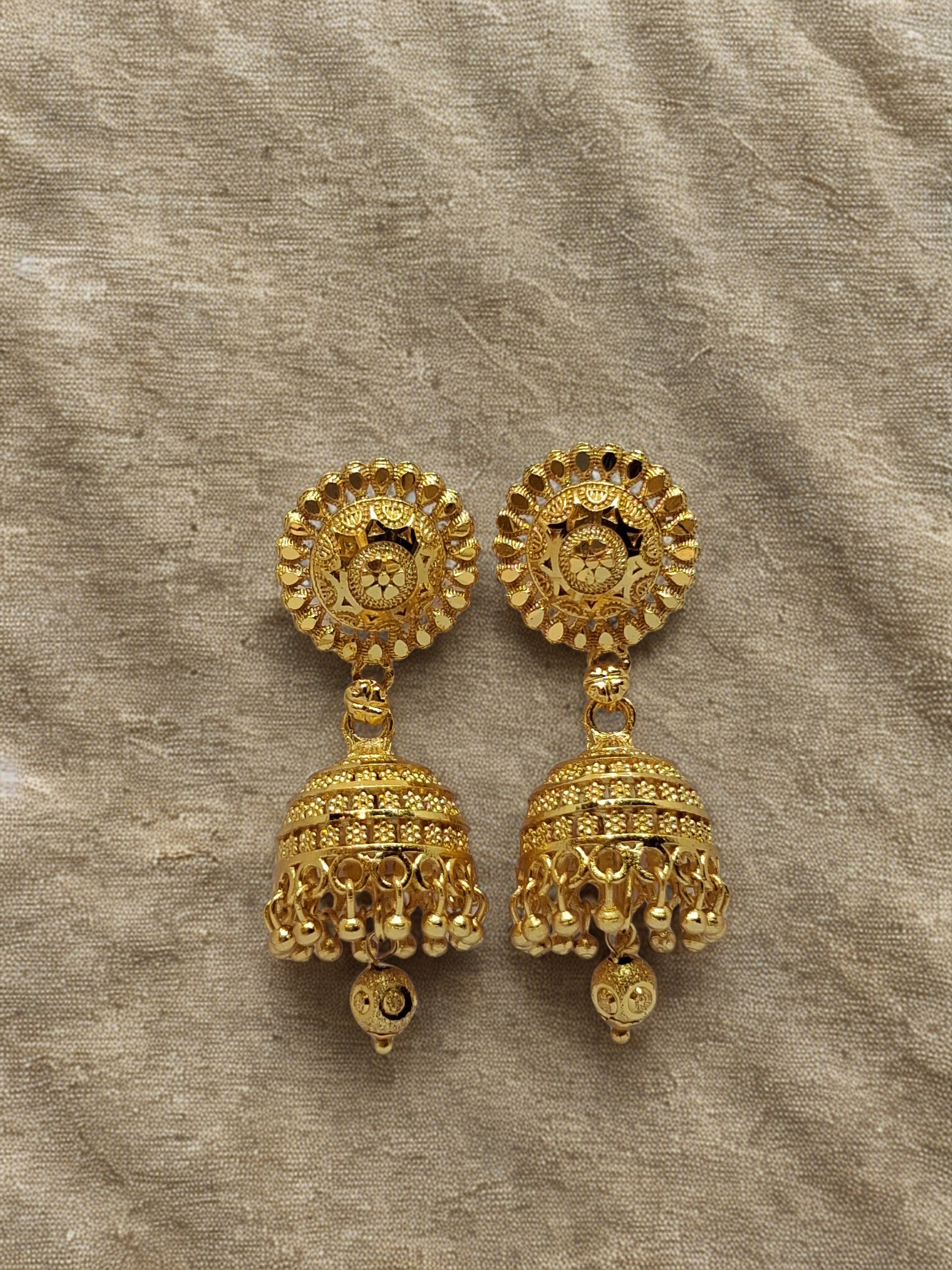 2 Layer Jhumka, Gold Plated Jhumka Earrings, Traditional Jhumka for Women, Ethnic Earrings, Bridal Jhumka, Temple Jewelry, Indian Gold Tone Earrings, Festive Jewelry, Lightweight Jhumki, Designer Jhumka. premiu gold plated