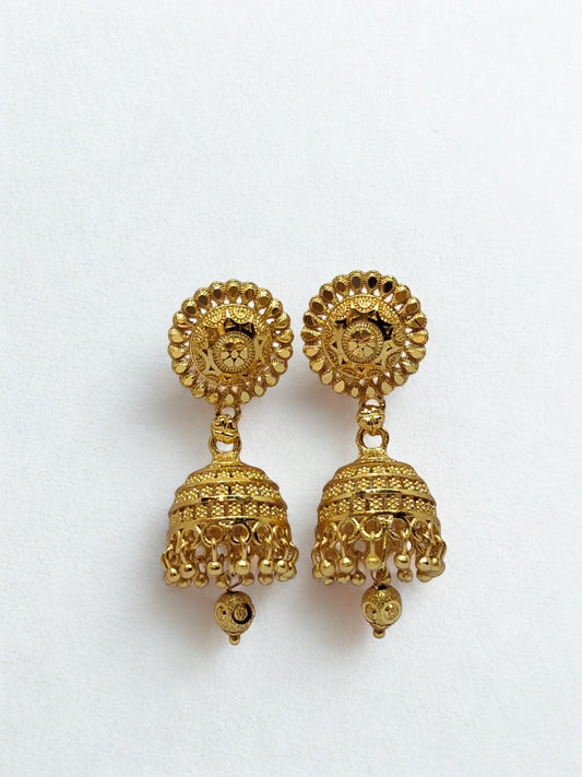 2 Layer Jhumka, Gold Plated Jhumka Earrings, Traditional Jhumka for Women, Ethnic Earrings, Bridal Jhumka, Temple Jewelry, Indian Gold Tone Earrings, Festive Jewelry, Lightweight Jhumki, Designer Jhumka.