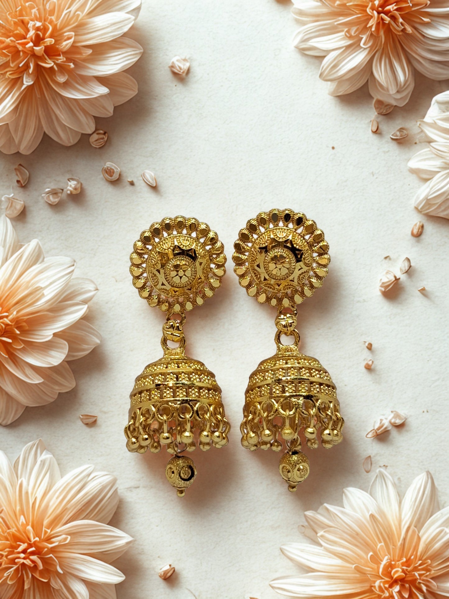 2 Layer Jhumka, Gold Plated Jhumka Earrings, Traditional Jhumka for Women, Ethnic Earrings, Bridal Jhumka, Temple Jewelry, Indian Gold Tone Earrings, Festive Jewelry, Lightweight Jhumki, Designer Jhumka.