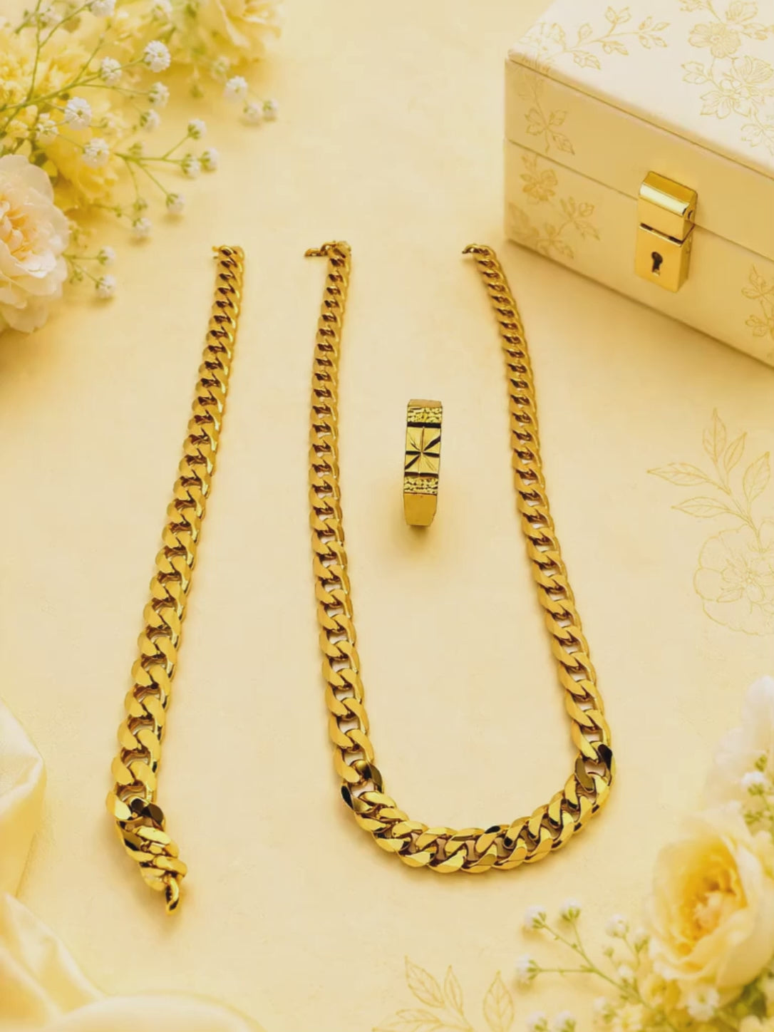 Premium 24K Gold Plating
✨ Strong Copper Base Metal
✨ Long-Lasting Gold Finish
✨ Elegant & Trendy Design
✨ Lightweight and Comfortable
✨ Perfect Gift for Men
✨ Premium Quality Assurance