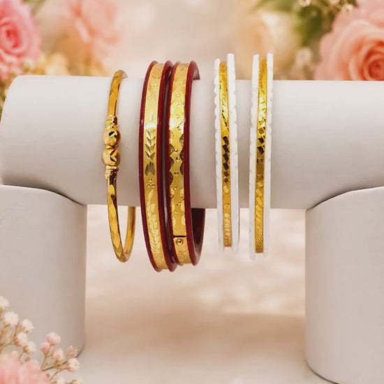 Package Includes
1 Pair Premium Shakha
1 Pair Premium Pola
1 Premium Gold Plated Noya Bracelet
