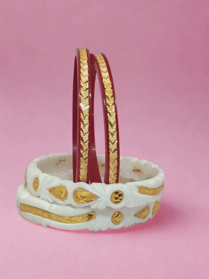 Royal Red pola & shakha Bangle Combo Set ( 4pc )