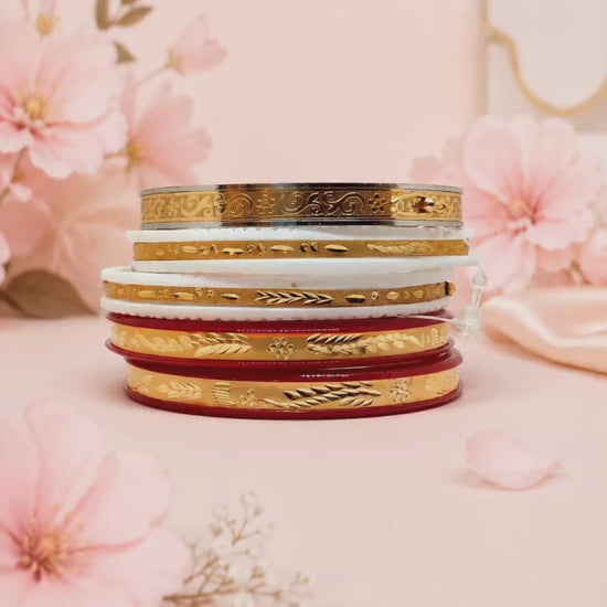 24K Gold Plated Shakha Pola, Bengali Shakha Pola, Gold Plated Bangles, Bridal Shakha Pola Set, Bengali Wedding Jewellery, Traditional Bangles for Women, Bengali Bridal Accessories, Shakha Pola Combo, Noya Bangle Set, Premium Gold Plated Jewellery, Wedding Bangles, Bengali Jewellery Online, Sampriti Jewellers, Shakha Pola Online, Bridal Jewellery India.