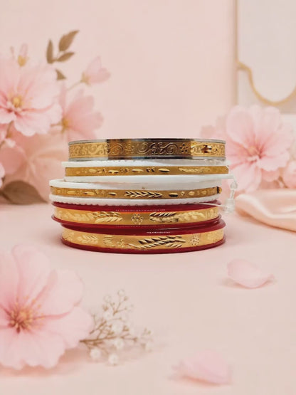 24K Gold Plated Shakha Pola, Bengali Shakha Pola, Gold Plated Bangles, Bridal Shakha Pola Set, Bengali Wedding Jewellery, Traditional Bangles for Women, Bengali Bridal Accessories, Shakha Pola Combo, Noya Bangle Set, Premium Gold Plated Jewellery, Wedding Bangles, Bengali Jewellery Online, Sampriti Jewellers, Shakha Pola Online, Bridal Jewellery India.