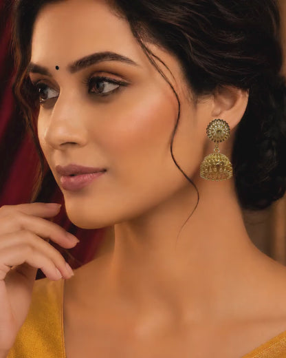 Royal Filigree Gold-Plated Jhumka Earrings