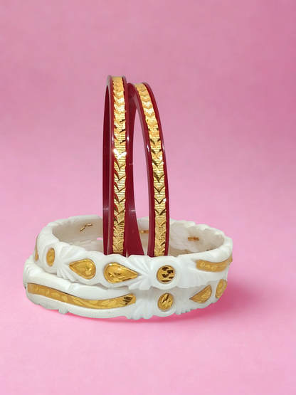 Royal Red pola & shakha Bangle Combo Set ( 4pc )