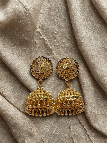 Royal Filigree Gold-Plated Jhumka Earrings