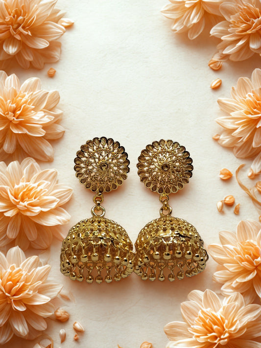 Royal Filigree Gold-Plated Jhumka Earrings