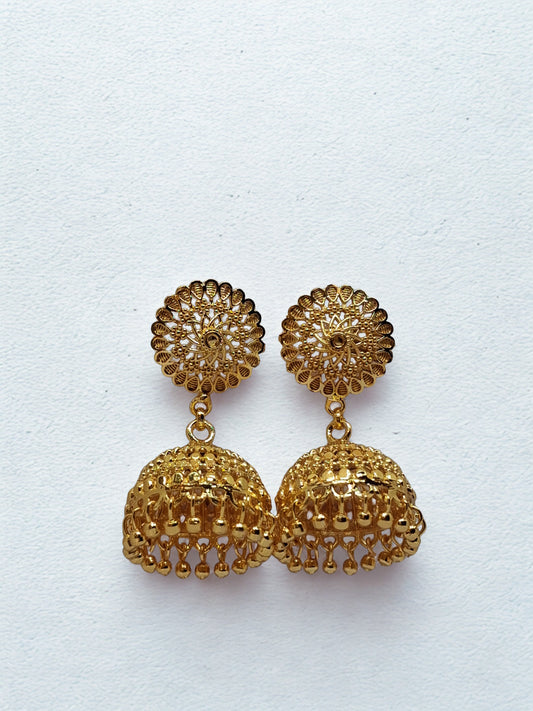 Royal Filigree Gold-Plated Jhumka Earrings
